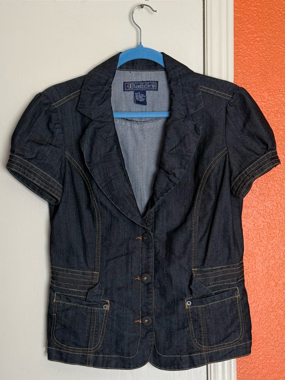 Baccini Dark Blue Short-Sleeve Denim Blazer